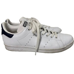 Adidas Stan Smith White Leather Sneakers Navy Heel Classic Tennis Shoes Sz 7.5